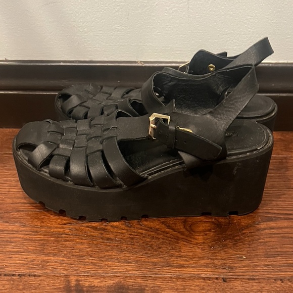 WINDSOR SMITH WOMEN’S LEATHER BLOCK PLATFORM SANDALS, SIZE US 7, BLACK - Picture 10 of 14